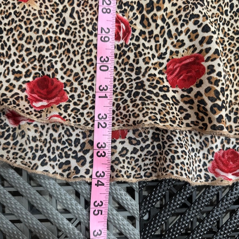 Dorothy Perkins Euro Leopard Rose Print Ruffle Midi Skirt Brown Red Size 8UK - Picture 6 of 8